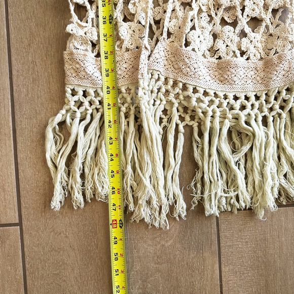 Origami By Vivian Crochet Duster Vest OS Fringe Open Boho Hippie Festival 90s - Picture 6 of 6